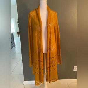 Lucky Brand Mustard Yellow Knit Wool Blend Open Front Boho Duster Cardigan - XL